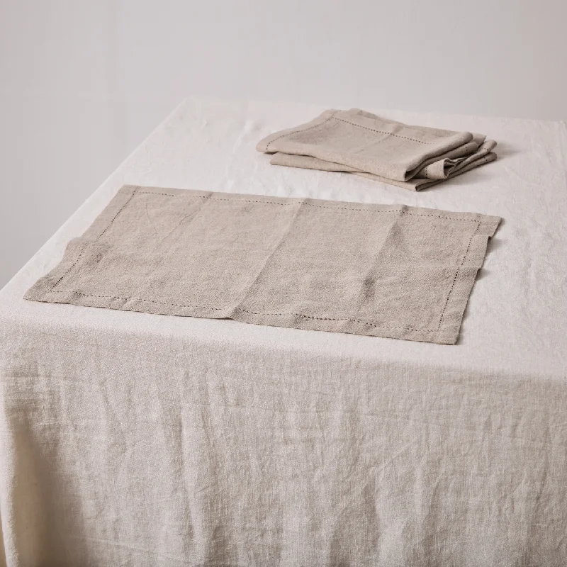 100% Linen Placemat Set with Hem Stitch Detail in Natural