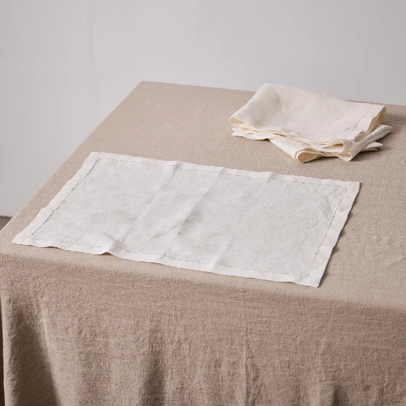 100% Linen Placemat Set with Hem Stitch Detail in White