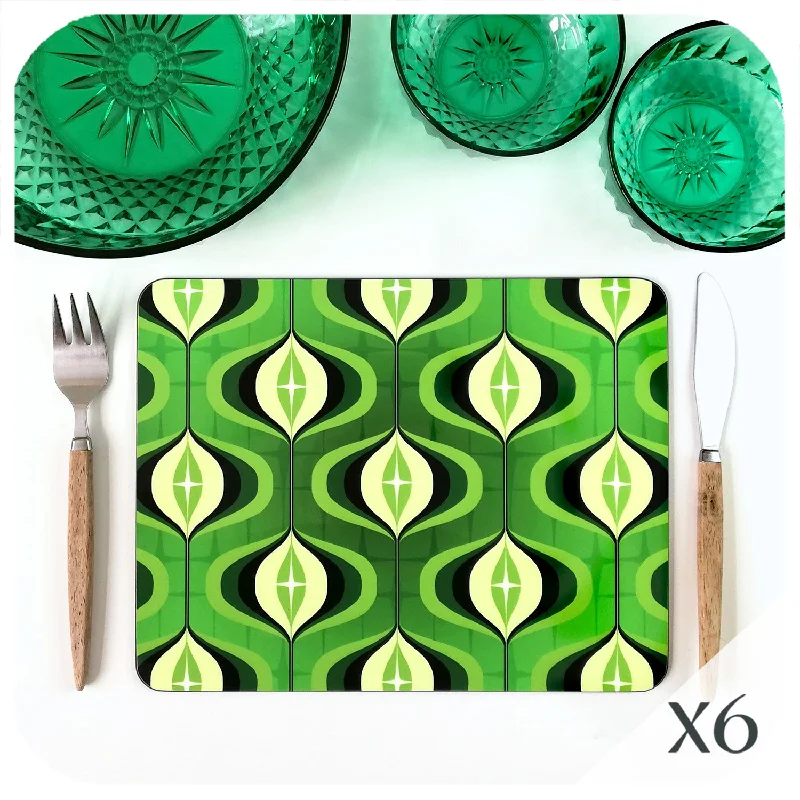 1970s Op Art Placemats, Green, set of 6