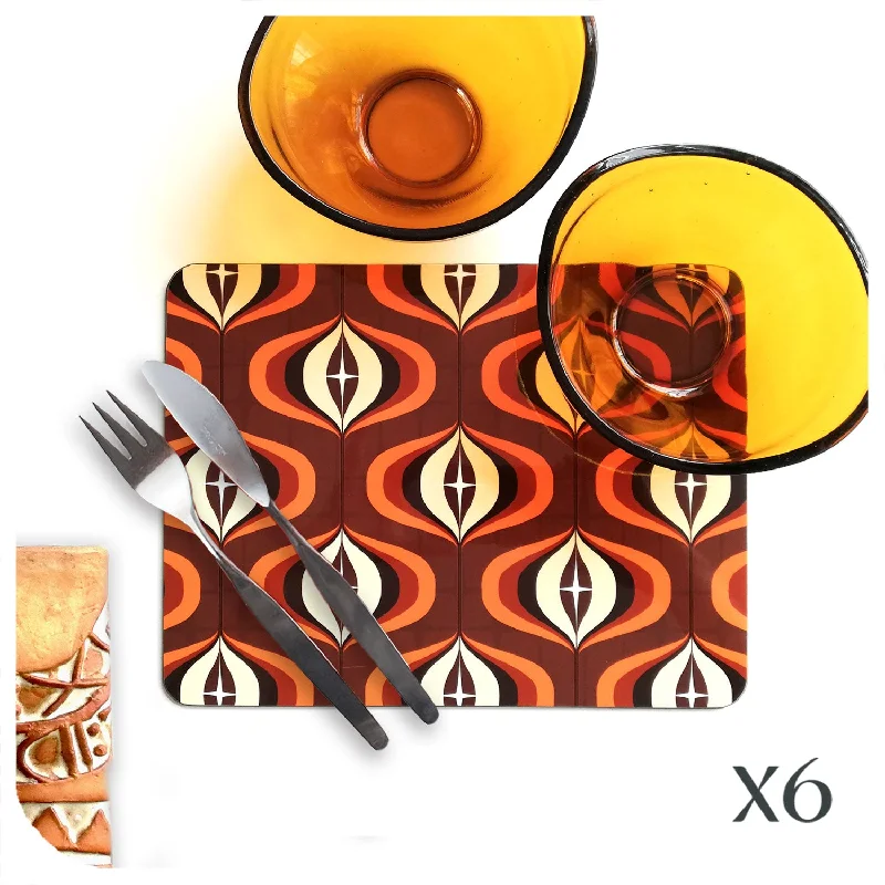 1970s Op Art Placemats in Brown, set of 6