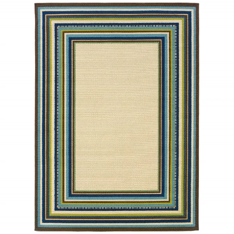 2' X 3' Striped Indoor / Outdoor Area Rug - Ivory / Blue