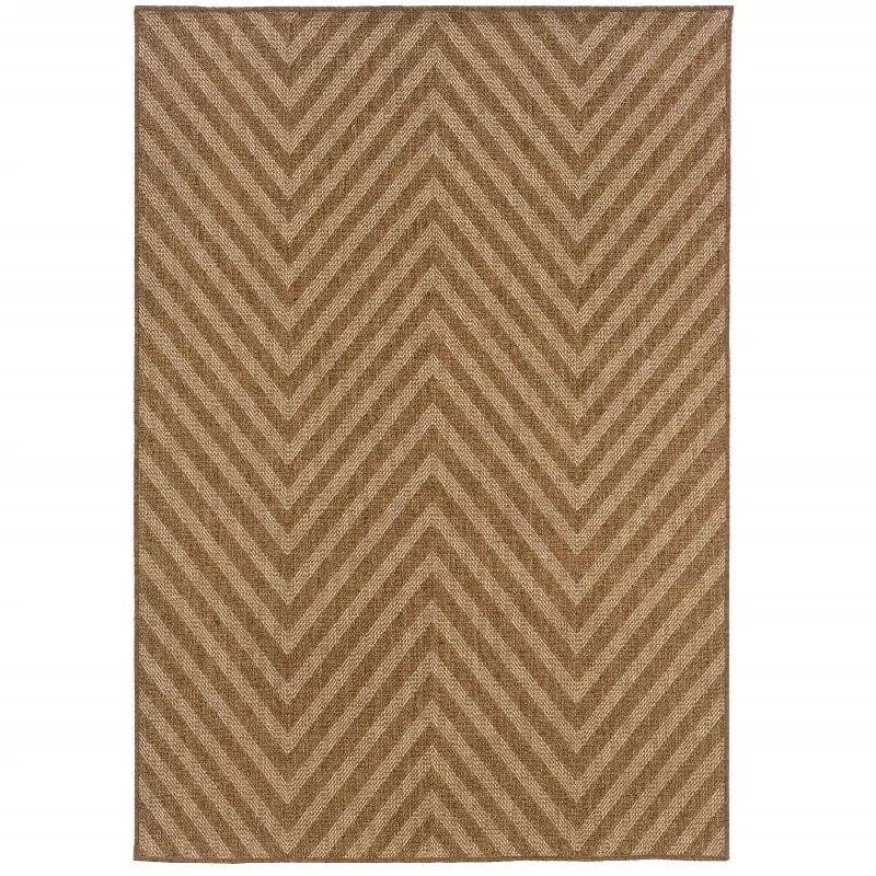 2' X 4' Geometric Stain Resistant Outdoor & Indoor Area Rug - Tan