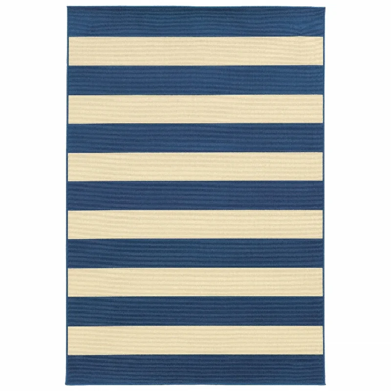 2' X 4' Indoor & Outdoor Area Rug - Blue / Ivory