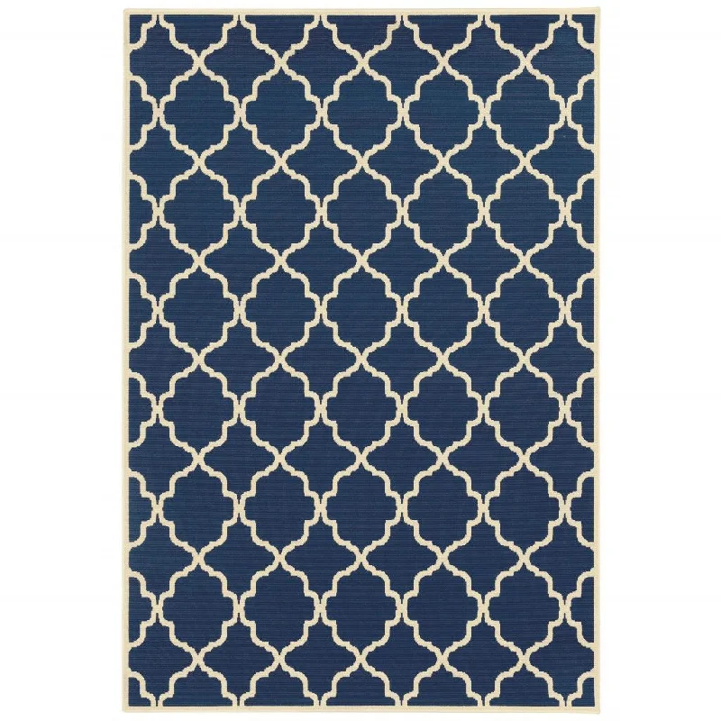 2' X 4' Outdoor & Indoor Area Rug - Blue / Ivory