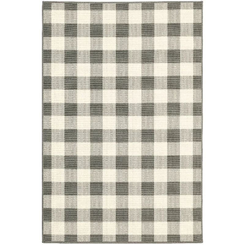 2' X 4' Outdoor / Indoor Area Rug - Gray / Ivory