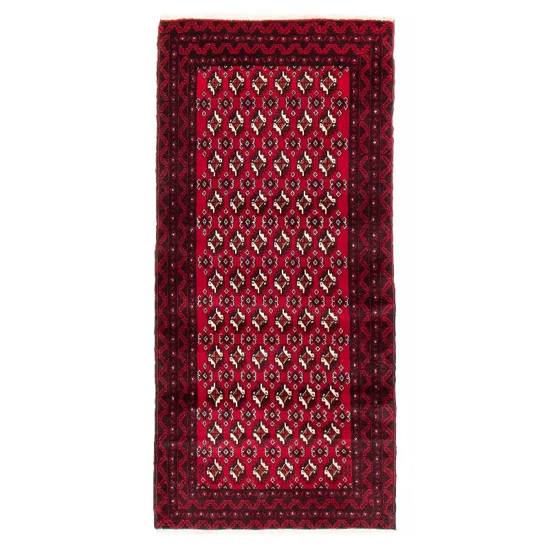 ECARPETGALLERY Hand-knotted Baluch Red Wool Rug - 3'2 x 6'2