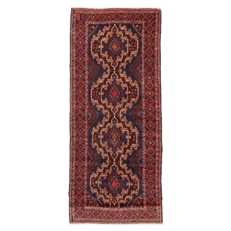 ECARPETGALLERY Hand-knotted Rizbaft Navy, Red Wool Rug - 3'8 x 8'0