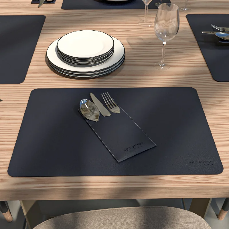 Leather Placemats & Cover holder - Dark Blue