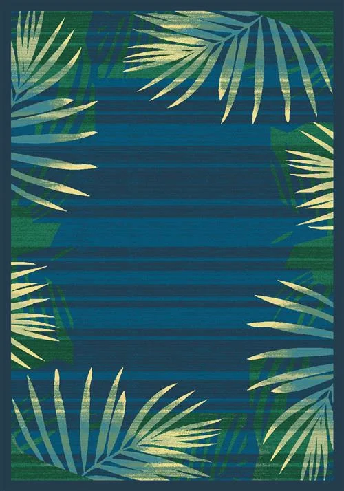 Palm Rug-00548 Blue Grey-Oval