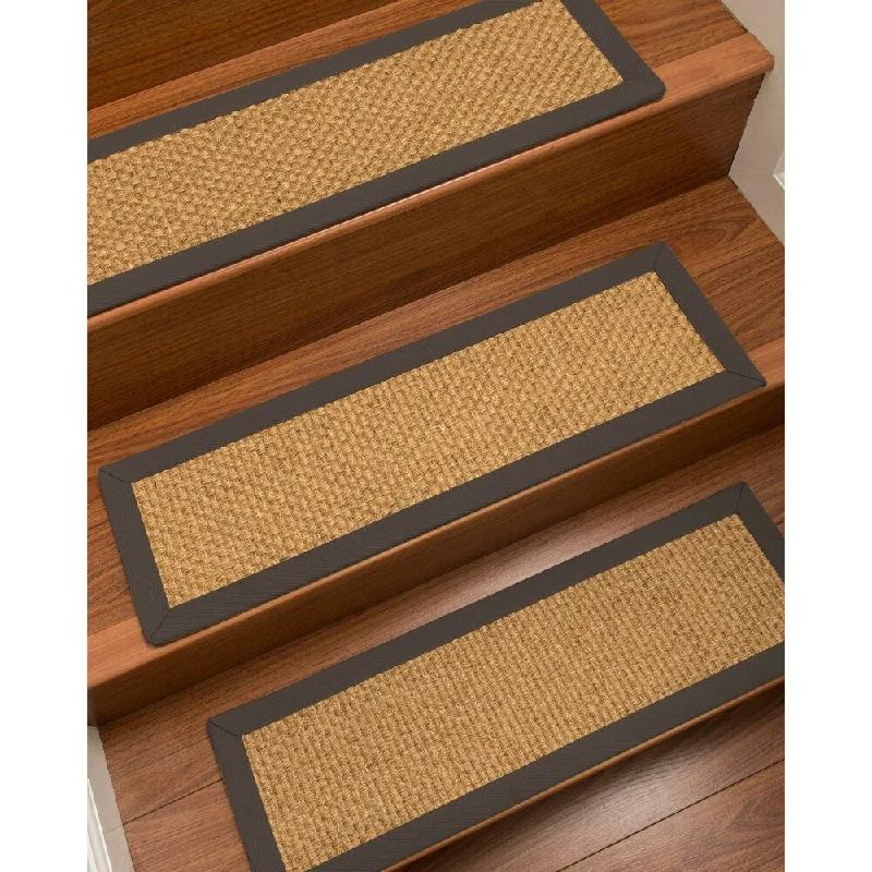 Natural Area Rugs 100% Natural Fiber Amalfi, Sisal Gold/Multi, Handmade Custom Stair Treads Carpet Set Of 4 Metal Border