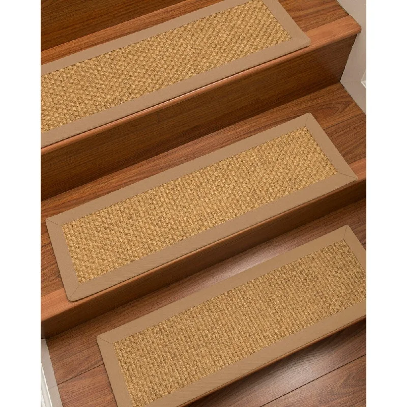 Natural Area Rugs 100% Natural Fiber Amalfi, Sisal Gold/Multi, Handmade Custom Stair Treads Carpet Set Of 4 Wheat Border