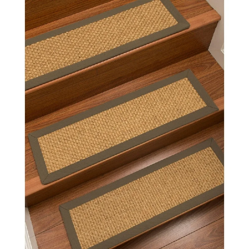 Natural Area Rugs 100% Natural Fiber Amalfi, Sisal Gold/Multi, Handmade Custom Stair Treads Carpet Set Of 8 Fossil Border