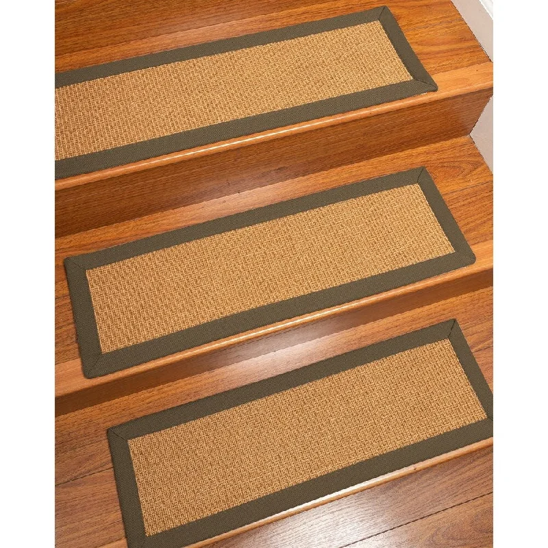 Natural Area Rugs 100% Natural Fiber Aston, Sisal Gold, Handmade Custom Stair Treads Carpet Set Of 8 (9"X29") Fossil Border