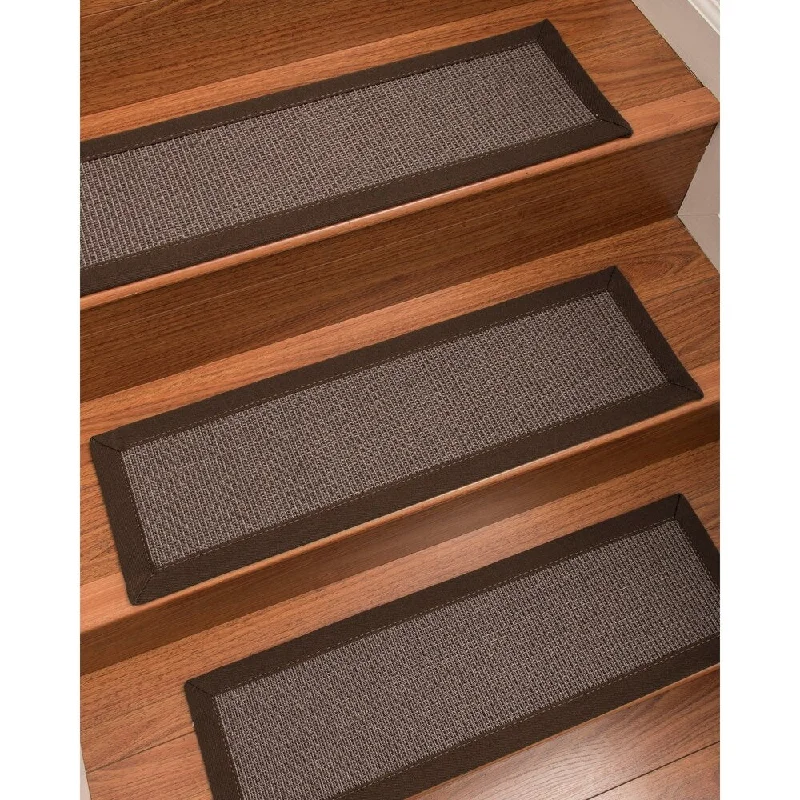 Natural Area Rugs 100% Natural Fiber Big Sur, Sisal Dark Grey, Handmade Custom Stair Treads Carpet Set Of 4 Fudge Border