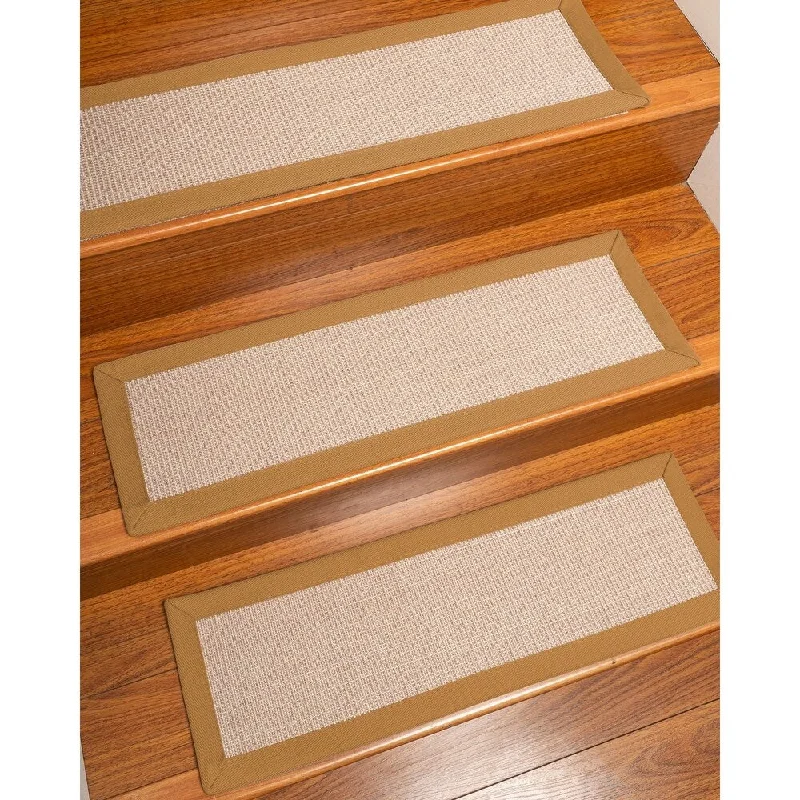 Natural Area Rugs 100% Natural Fiber Blair, Sisal Beige/Rose, Handmade Custom Stair Treads Carpet Set Of 4 (9"X29") Khaki Border