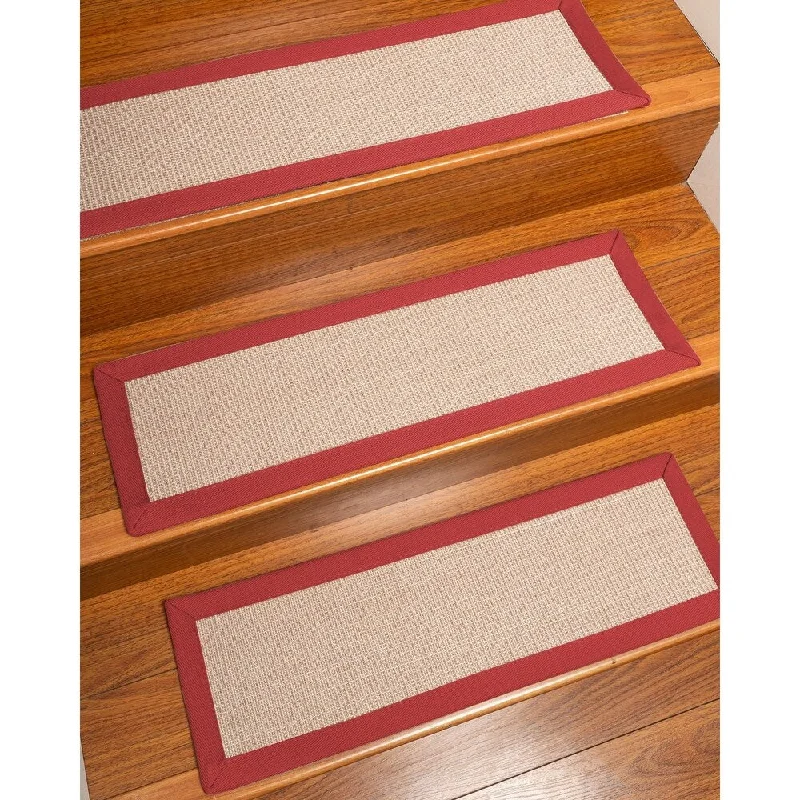 Natural Area Rugs 100% Natural Fiber Blair, Sisal Beige/Rose, Handmade Custom Stair Treads Carpet Set Of 8 (9"X29") Red Border