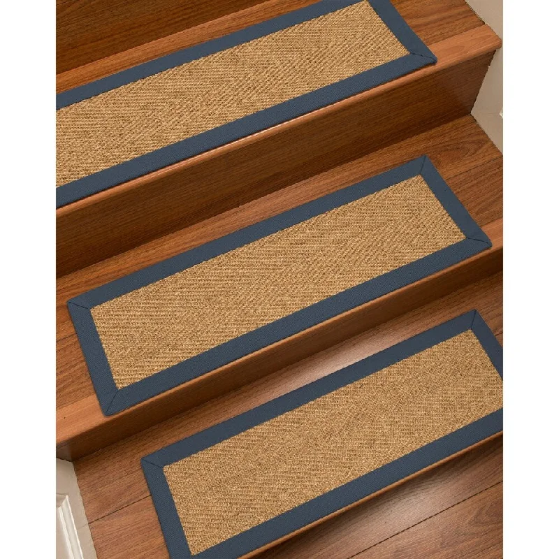 Natural Area Rugs 100% Natural Fiber Capri, Sisal Gold/Multi, Handmade Custom Stair Treads Carpet Set Of 8 Marine Border