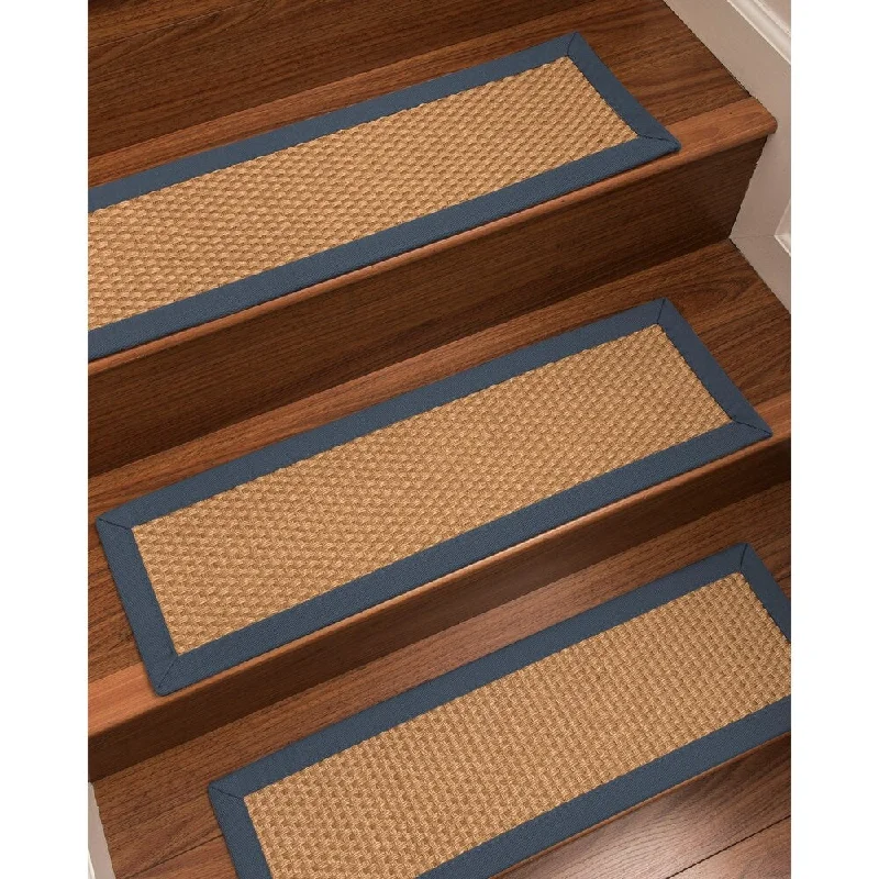 Natural Area Rugs 100% Natural Fiber Carlton, Sisal Gold, Handmade Custom Stair Treads Carpet Set Of 8 (9"X29") Marine Border