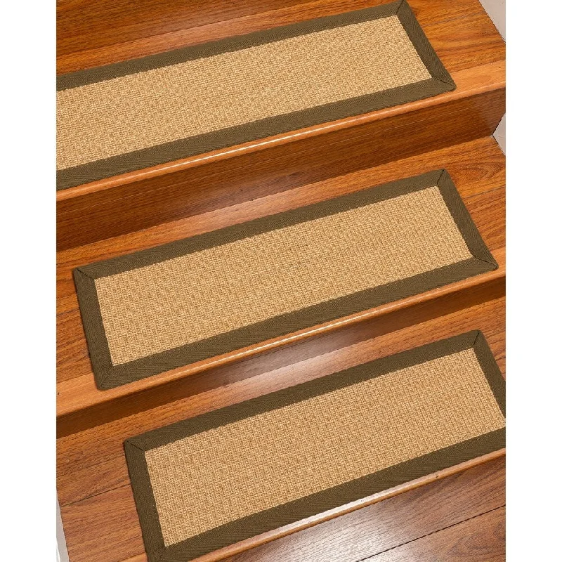 Natural Area Rugs 100% Natural Fiber Catalina, Sisal Gold/Multi, Handmade Custom Stair Treads Carpet Set Of 13 Malt Border