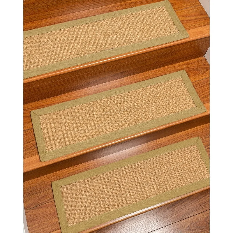 Natural Area Rugs 100% Natural Fiber Catalina, Sisal Gold/Multi, Handmade Custom Stair Treads Carpet Set Of 13 Sage Border