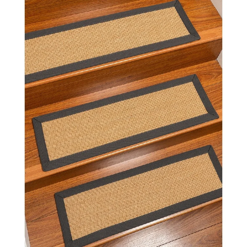 Natural Area Rugs 100% Natural Fiber Catalina, Sisal Gold/Multi, Handmade Custom Stair Treads Carpet Set Of 4 Onyx Border