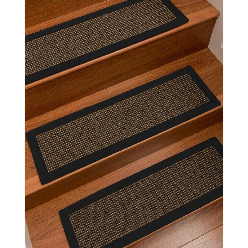 Natural Area Rugs 100% Natural Fiber Chateau, Sisal Black/Brown, Handmade Custom Stair Treads Carpet Set Of 4 Black Border