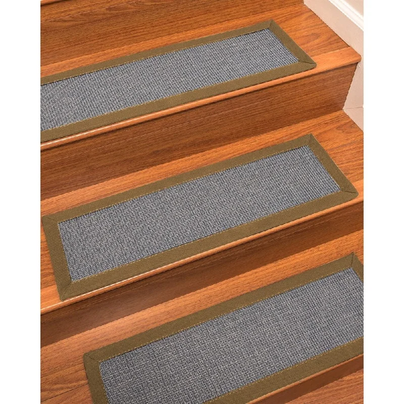 Natural Area Rugs 100% Natural Fiber Cortona, Sisal Blue, Handmade Custom Stair Treads Carpet Set Of 13 (9"X29") Squirrel Border