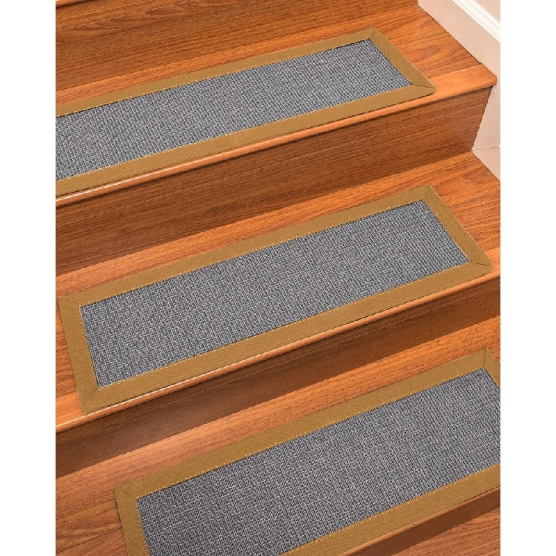 Natural Area Rugs 100% Natural Fiber Cortona, Sisal Blue, Handmade Custom Stair Treads Carpet Set Of 8 (9"X29") Khaki Border