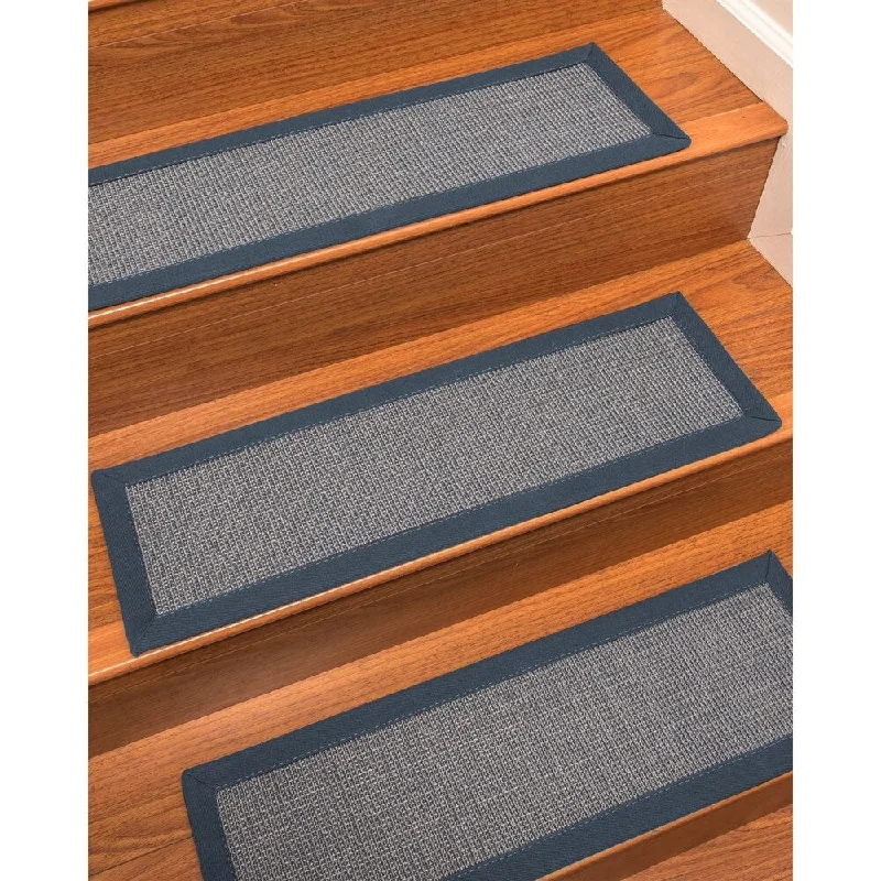 Natural Area Rugs 100% Natural Fiber Cortona, Sisal Blue, Handmade Custom Stair Treads Carpet Set Of 8 (9"X29") Marine Border