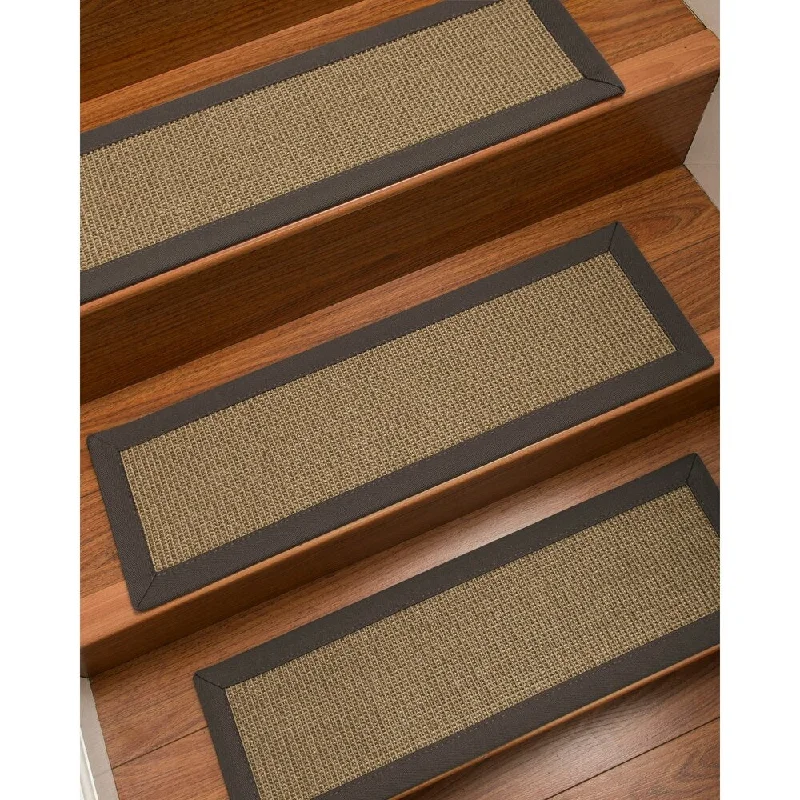 Natural Area Rugs 100% Natural Fiber Dalton, Sisal Grey, Handmade Custom Stair Treads Carpet Set Of 4 (9"X29") Metal Border