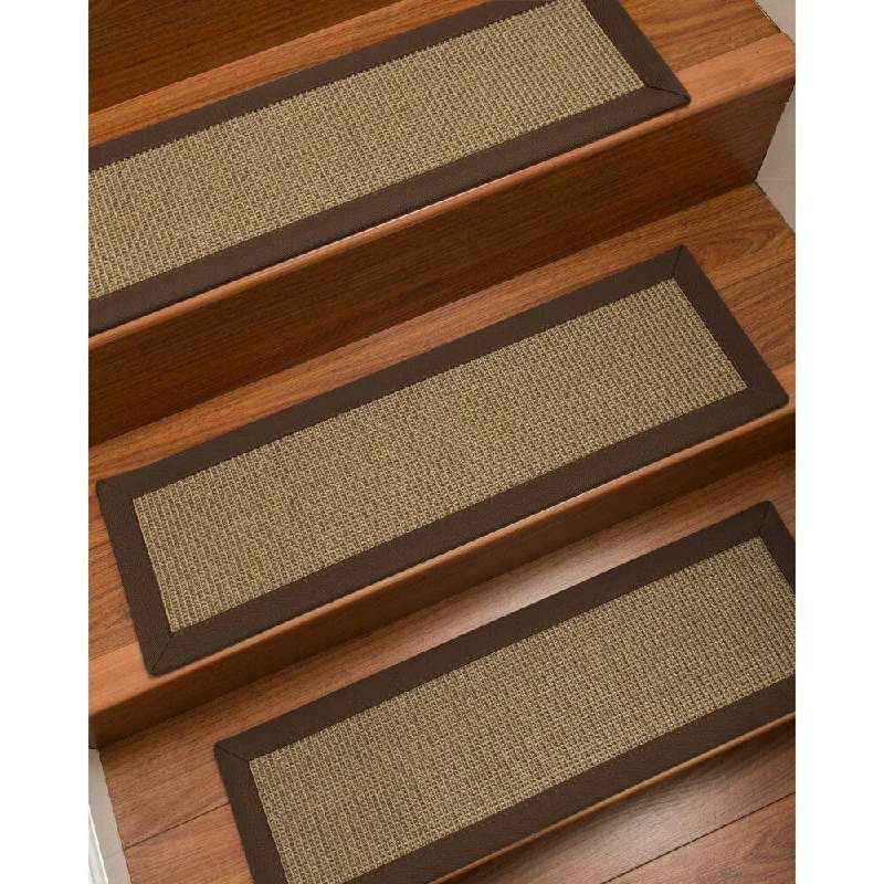 Natural Area Rugs 100% Natural Fiber Dalton, Sisal Grey, Handmade Custom Stair Treads Carpet Set Of 8 (9"X29") Fudge Border