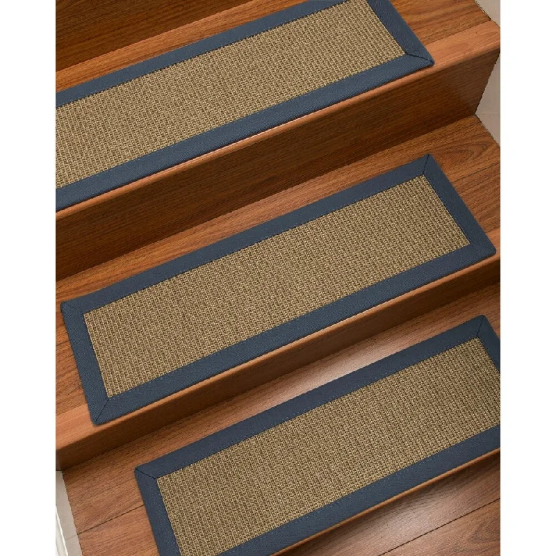 Natural Area Rugs 100% Natural Fiber Dalton, Sisal Grey, Handmade Custom Stair Treads Carpet Set Of 8 (9"X29") Marine Border