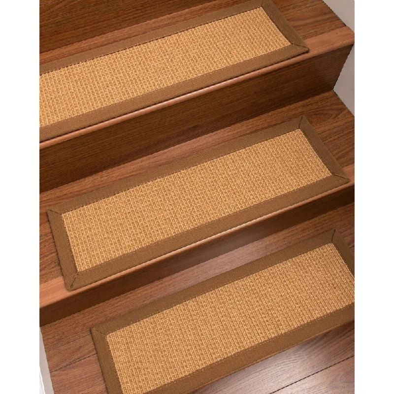 Natural Area Rugs 100% Natural Fiber Davlin, Sisal Gold, Handmade Custom Stair Treads Carpet Set Of 8 (9"X29") Sienna Border