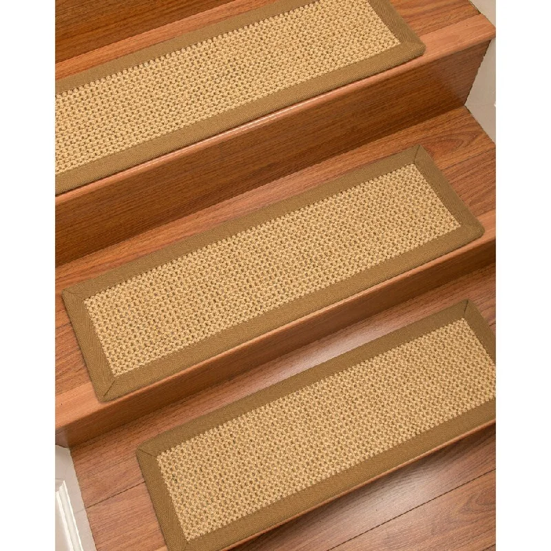 Natural Area Rugs 100% Natural Fiber Dubai, Sisal Gold/Grey, Handmade Custom Stair Treads Carpet Set Of 13 (9"X29") Doe Border