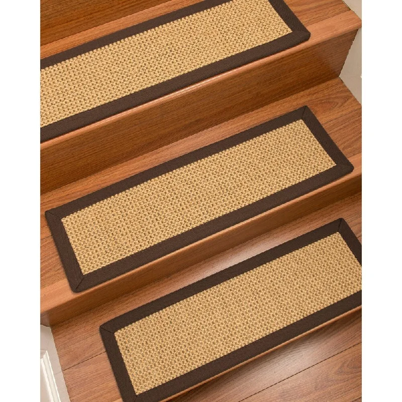 Natural Area Rugs 100% Natural Fiber Dubai, Sisal Gold/Grey, Handmade Custom Stair Treads Carpet Set Of 4 (9"X29") Fudge Border