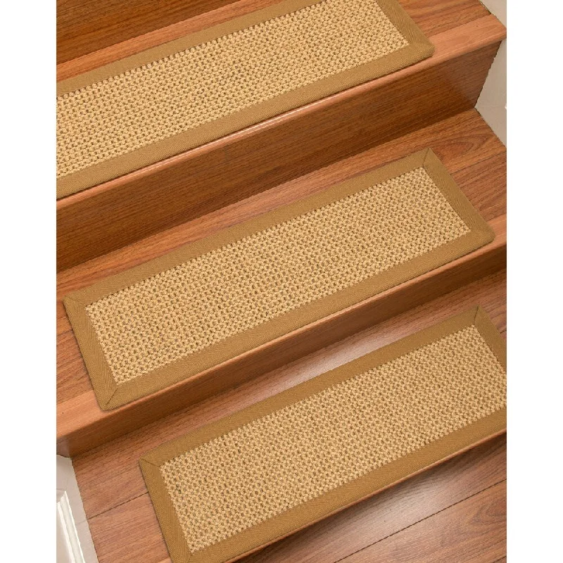 Natural Area Rugs 100% Natural Fiber Dubai, Sisal Gold/Grey, Handmade Custom Stair Treads Carpet Set Of 4 (9"X29") Khaki Border