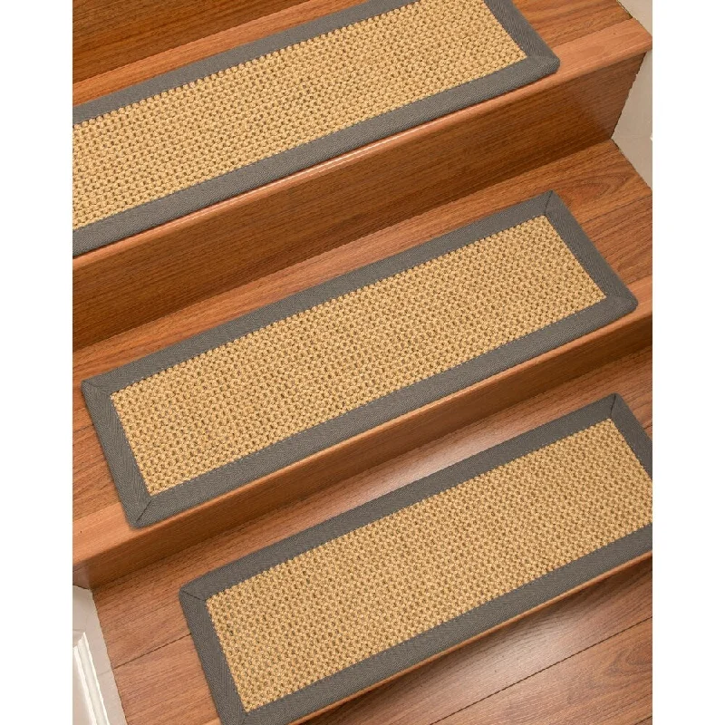 Natural Area Rugs 100% Natural Fiber Dubai, Sisal Gold/Grey, Handmade Custom Stair Treads Carpet Set Of 8 (9"X29") Stone Border