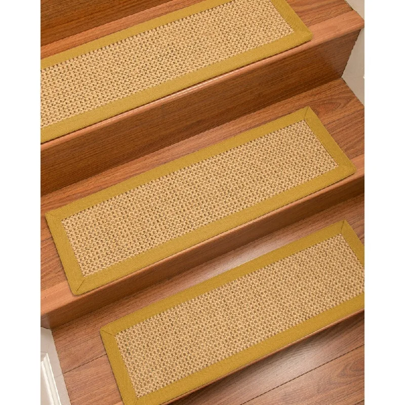 Natural Area Rugs 100% Natural Fiber Dubai, Sisal Gold/Grey, Handmade Custom Stair Treads Carpet Set Of 8 (9"X29") Tan Border