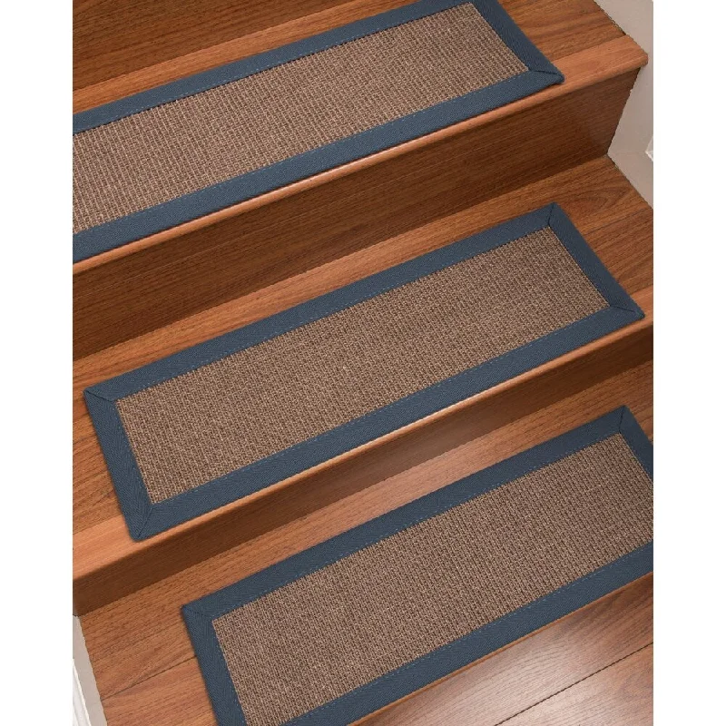 Natural Area Rugs 100% Natural Fiber Linden, Sisal Brown, Handmade Custom Stair Treads Carpet Set Of 8 (9"X29") Marine Border