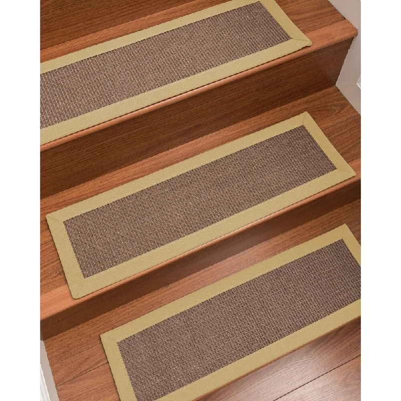 Natural Area Rugs 100% Natural Fiber Linden, Sisal Brown, Handmade Custom Stair Treads Carpet Set Of 8 (9"X29") Sand Border