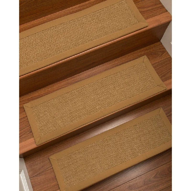 Natural Area Rugs 100% Natural Fiber Moda, Sisal Light Brown, Handmade Custom Stair Treads Carpet Set Of 13 (9"X29") Doe Border