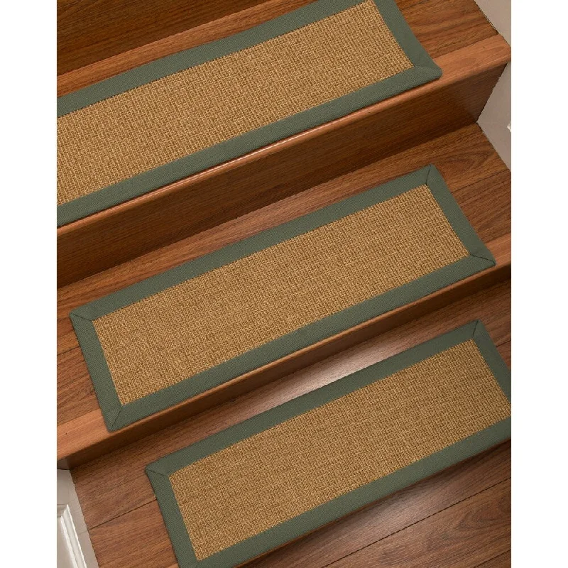 Natural Area Rugs 100% Natural Fiber Moda, Sisal Light Brown, Handmade Custom Stair Treads Carpet Set Of 8 (9"X29") Green Border