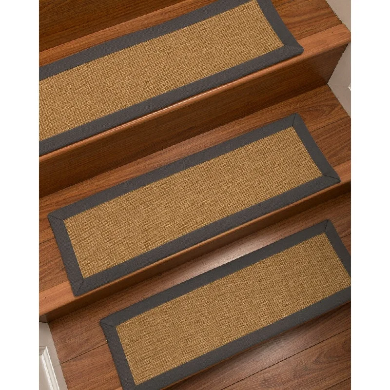 Natural Area Rugs 100% Natural Fiber Moda, Sisal Light Brown, Handmade Custom Stair Treads Carpet Set Of 8 (9"X29") Onyx Border