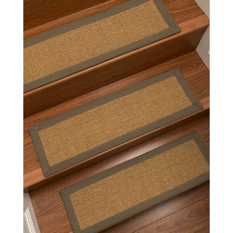 Natural Area Rugs 100% Natural Fiber Moda, Sisal Light Brown, Handmade Custom Stair Treads Carpet Set Of 8 Fossil Border