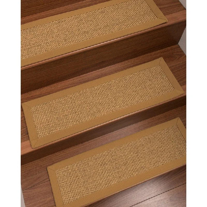 Natural Area Rugs 100% Natural Fiber Niagara, Sisal Gold/Multi, Handmade Custom Stair Treads Carpet Set Of 13 Doe Border