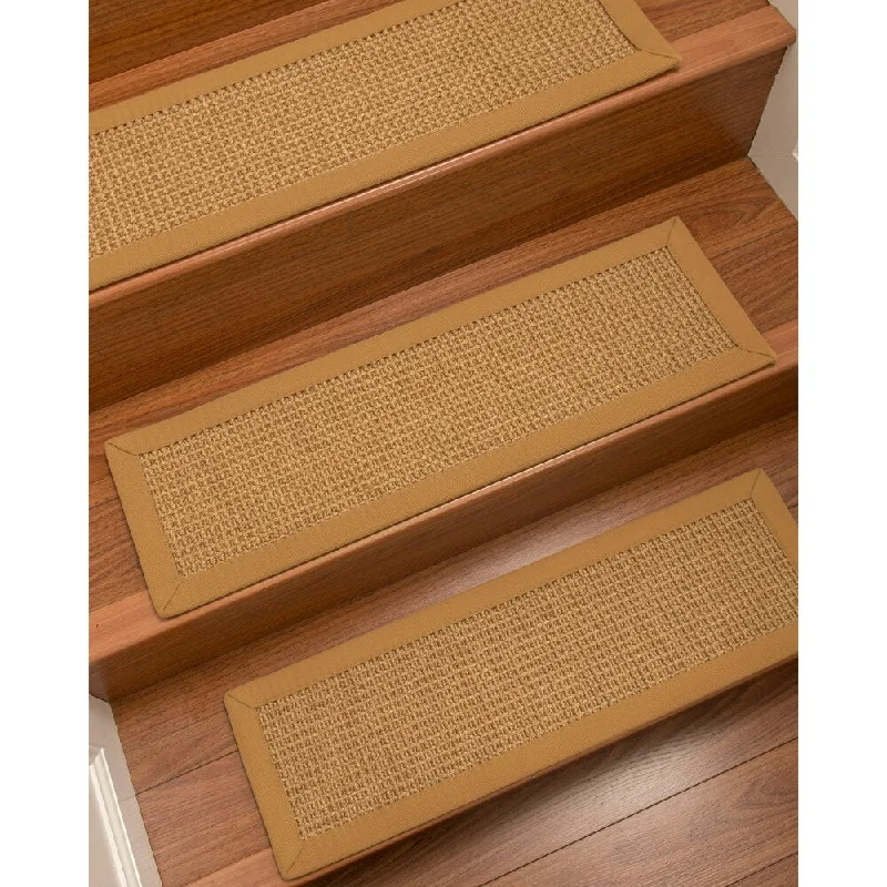 Natural Area Rugs 100% Natural Fiber Portugal, Sisal Light Gold, Handmade Custom Stair Treads Carpet Set Of 4 Khaki Border