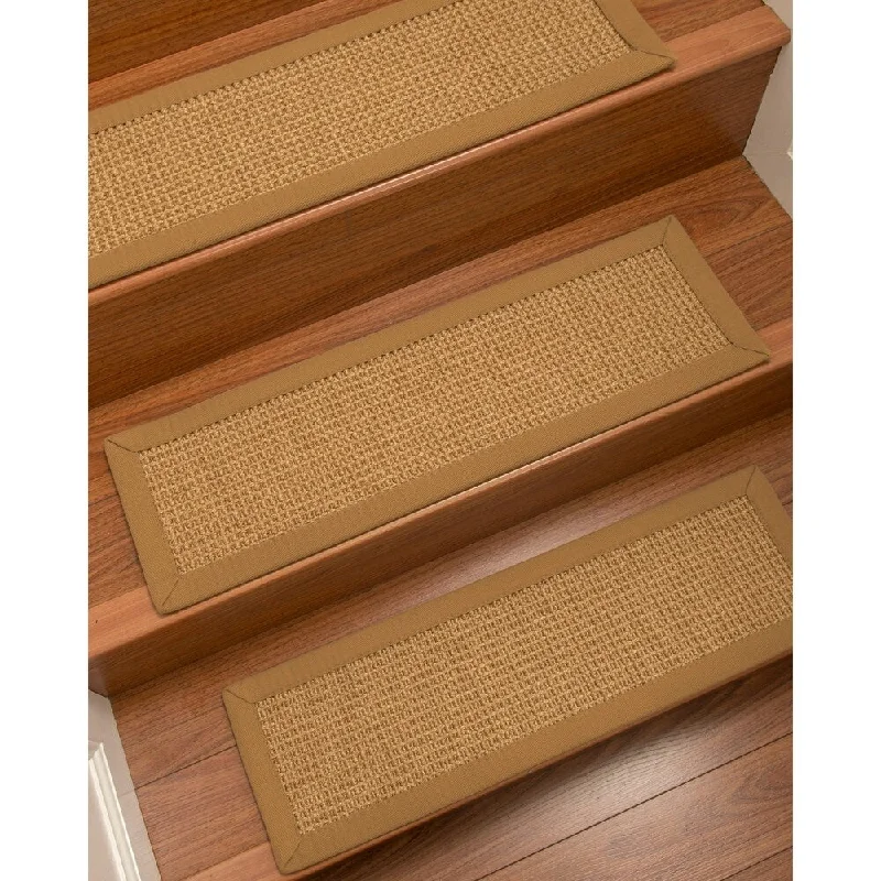 Natural Area Rugs 100% Natural Fiber Portugal, Sisal Light Gold, Handmade Custom Stair Treads Carpet Set Of 8 Doe Border