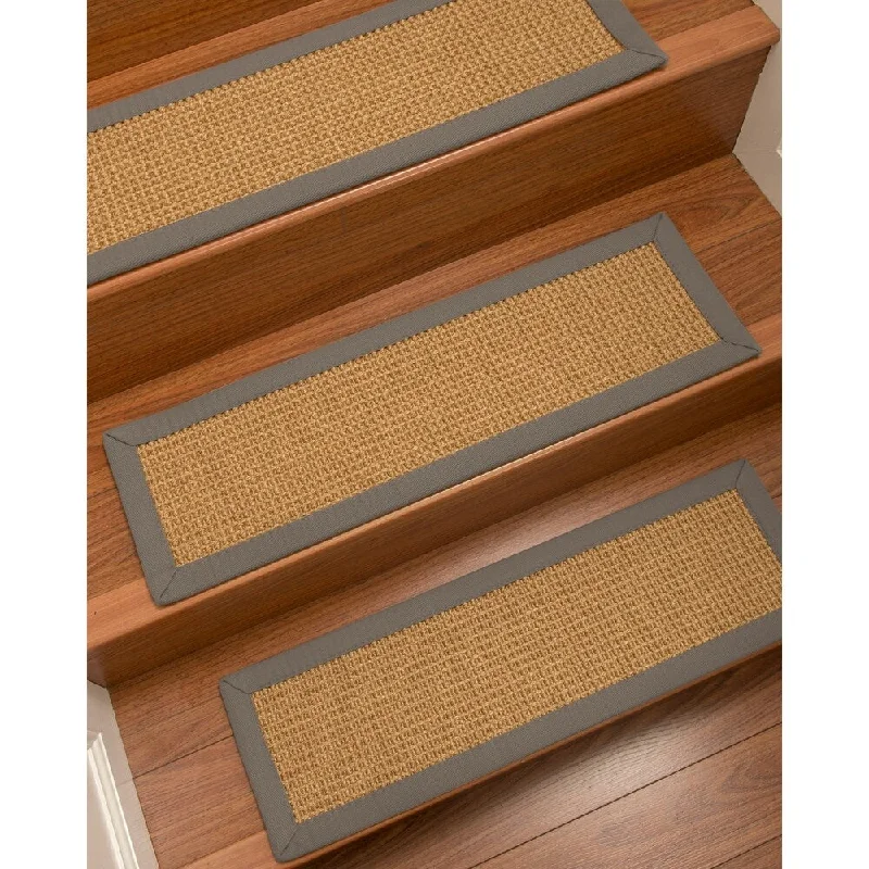 Natural Area Rugs 100% Natural Fiber Portugal, Sisal Light Gold, Handmade Custom Stair Treads Carpet Set Of 8 Stone Border