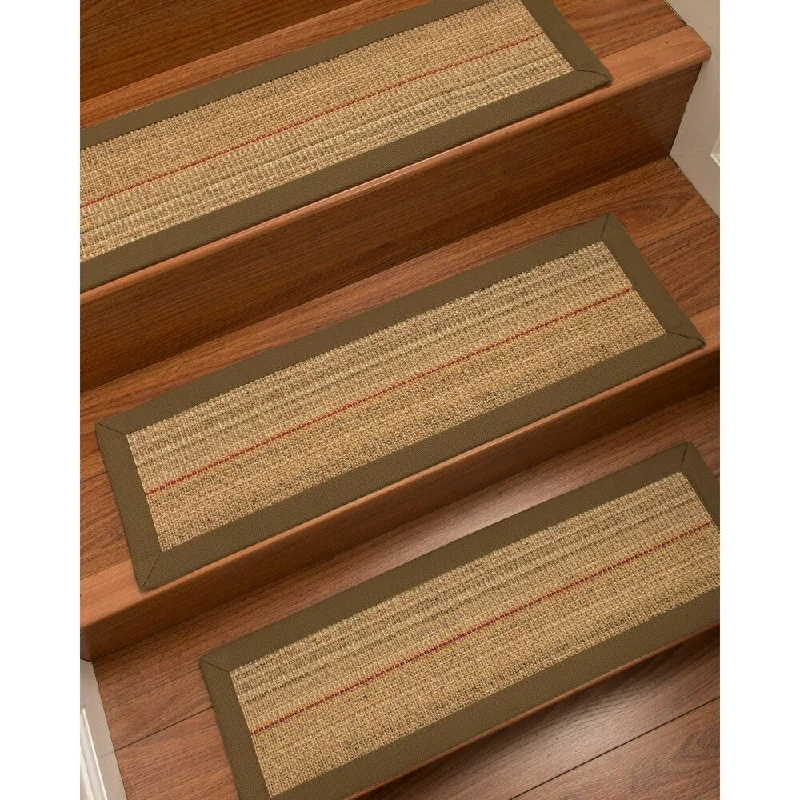 Natural Area Rugs 100% Natural Fiber Resort, Sisal Brown/Multi, Handmade Custom Stair Treads Carpet Set Of 4 Malt Border