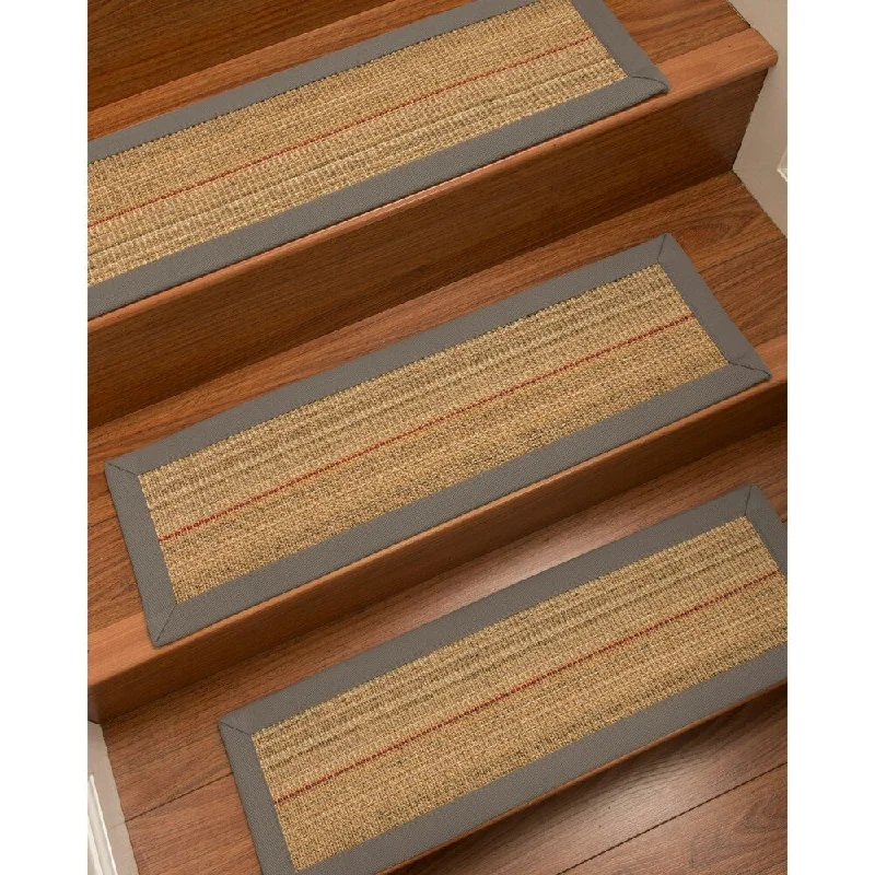 Natural Area Rugs 100% Natural Fiber Resort, Sisal Brown/Multi, Handmade Custom Stair Treads Carpet Set Of 8 Stone Border